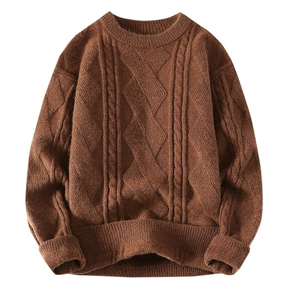 hotojiny Big and Tall Mens Crewneck Sweaters Solid Color Comfortable Casual Knit Pullover Texturef Fall Winter Warm Tops
