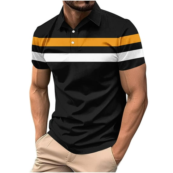 hotojiny Big and Tall Mens Shirt Fashion Color Block Short Sleeve Sport Golf Shirts Casual Button Collar Performance Tops