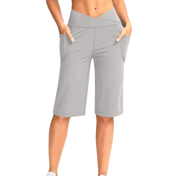 hotojiny Biker Shorts Women with Pockets V Cross Waist Workout Gym Shorts Stretch Performance Butt Lifting Running Yoga Shorts