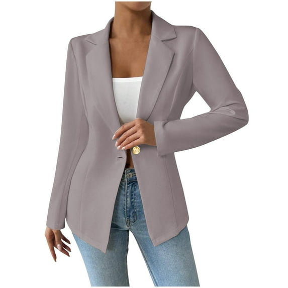 hotojiny Blazers for Women Casual Single Button Business Formal Coat Long Sleeve Notched Lapel Lightweight Jacket Work Dressy