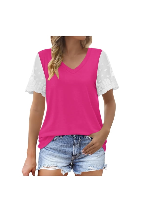 Blouses for Women Dressy Casual Summer Tops Lace Short Sleeve Shirts Business Casual T Shirts Beach Vacation Clothes