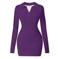 thumbnail image 1 of hotojiny Bodycon Mini Dress for Women Trendy Elegant Slim Long Sleeve Party Dresses Knit V-Neck Lapel Club Dress, 1 of 2