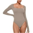 thumbnail image 1 of hotojiny Women's Long Sleeve Bodysuit Trendy Workout Yoga Romper Casual Square Neck Bodycon Tight Jumpsuit, 1 of 4