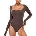 thumbnail image 1 of hotojiny Women's Long Sleeve Bodysuit Trendy Workout Yoga Romper Casual Square Neck Bodycon Tight Jumpsuit, 1 of 6
