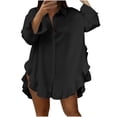thumbnail image 1 of hotojiny Boho Tops for Women Long Sleeve Button Down Shirts Oversized Collared Ruffle Hem Blouses Beach Vaction Clothes, 1 of 7