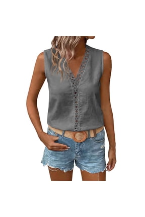 Boho Tops for Women Summer Eyelet V Neck Basic Sleeveless Tank Shirts Dressy Casual Blouses Beach Vacation Clothes