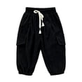 thumbnail image 1 of hotojiny Boys Girls Corduroy Pants Winter Warm Pull on Plain Elastic Waist Trousers Drawstring Thermal Cinch Bottoms Kids Pants(Black,7-8 Years), 1 of 5