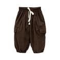 thumbnail image 1 of hotojiny Boys Girls Corduroy Pants Winter Warm Pull on Plain Elastic Waist Trousers Drawstring Thermal Cinch Bottoms Kids Pants(Brown,9-10 Years), 1 of 5