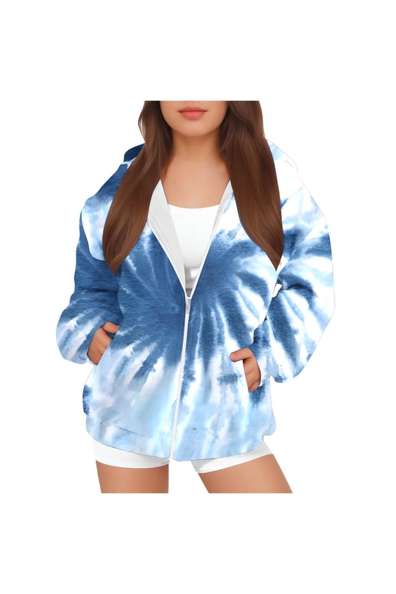 Boys Girls Sweatshirts Jackets Hoodies Fall Winter Unisex Children Clothes Casual Tie-Dye Zip-Up Coats
