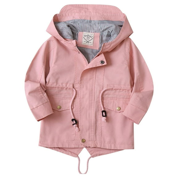 hotojiny Boys Girls Trench Coat Unisex Hooded Jacket Lightweight Fall Long Sleeve Outerwear Children Fashion Outfits
