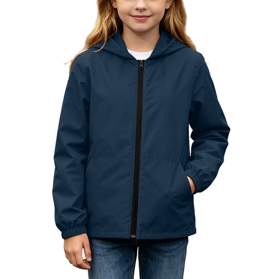 hotojiny Boys Girls Waterproof Rain Jacket Lightweight Windbreaker Hooded Outdoor Activities Coats Children Kids Raincoat(Navy,9-10 Years)