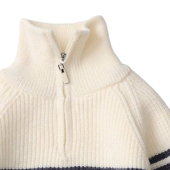 hotojiny Boys' Knit Pullover Sweater Quarter Zipper Knitwear Sweatshirt Kids Long Sleeve Striped Sweaters Casual Outfit(Blue,7-8 Years)