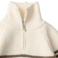 thumbnail image 1 of hotojiny Boys' Knit Pullover Sweater Quarter Zipper Knitwear Sweatshirt Kids Long Sleeve Striped Sweaters Casual Outfit(Brown,12-13 Years), 1 of 7