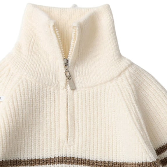 hotojiny Boys' Knit Pullover Sweater Quarter Zipper Knitwear Sweatshirt Kids Long Sleeve Striped Sweaters Casual Outfit(Brown,12-13 Years)