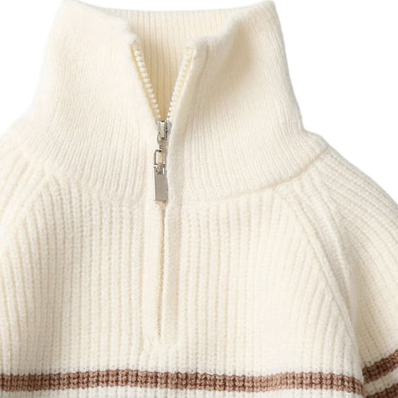 hotojiny Boys' Knit Pullover Sweater Quarter Zipper Knitwear Sweatshirt Kids Long Sleeve Striped Sweaters Casual Outfit(Coffee,14-15 Years)