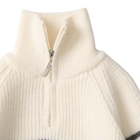 hotojiny Boys' Knit Pullover Sweater Quarter Zipper Knitwear Sweatshirt Kids Long Sleeve Striped Sweaters Casual Outfit(Gray,12-13 Years)