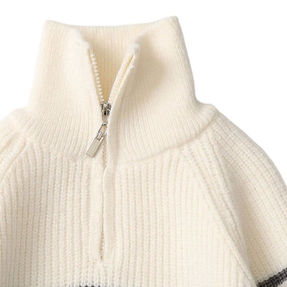hotojiny Boys' Knit Pullover Sweater Quarter Zipper Knitwear Sweatshirt Kids Long Sleeve Striped Sweaters Casual Outfit(Gray,14-15 Years)