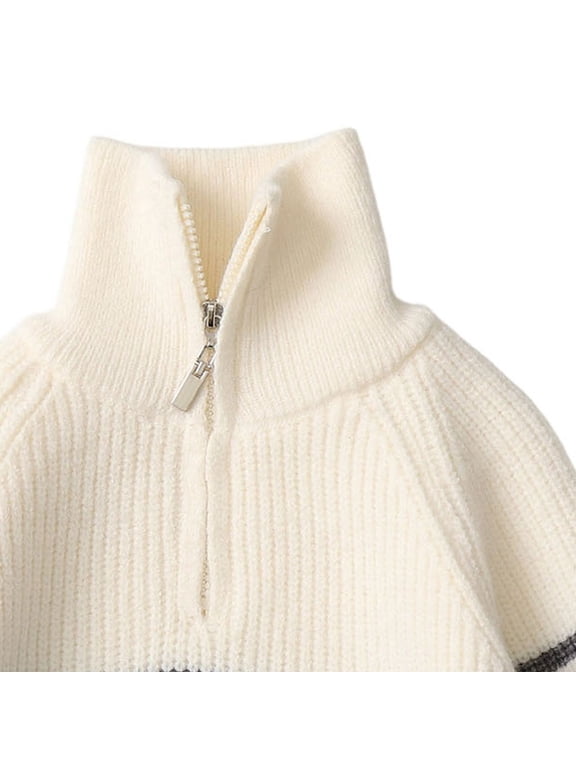 Boys' Knit Pullover Sweater Quarter Zipper Knitwear Sweatshirt Kids Long Sleeve Striped Sweaters Casual Outfit(Gray,7-8 Years)