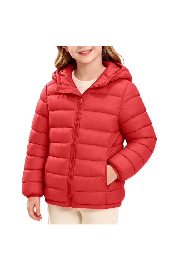 Boys Puffer Jacket Unisex Windproof Warm Lightweight Quilted Zip up Winter Coat Girls Packable Toddlers' down Outwear(Red,13-14 Years)