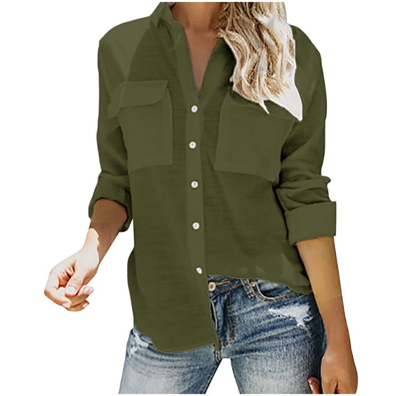 hotojiny Button Down Shirts for Women Casual Long Sleeve Comfy Lapel Blouse Spring Fashion Lounge Loose Tops