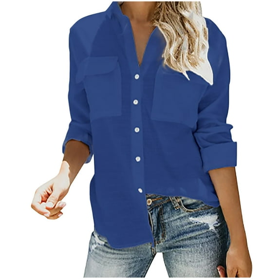 hotojiny Button Down Shirts for Women Casual Long Sleeve Comfy Lapel Blouse Spring Fashion Lounge Loose Tops