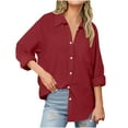 thumbnail image 1 of hotojiny Button Down Shirts for Women Plus Size Cotton Linen Long Sleeve Oversized Blouses Loose Casual Lapel Tops, 1 of 7