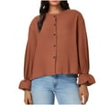 thumbnail image 1 of hotojiny Button down Shirt for Women Fashion Long Sleeve Basic Top Spring Crew Neck Clothes, 1 of 7