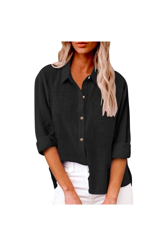 Button down Shirts for Women Laple Long Sleeve Loose Casual Tops Formal Work Office Solid Color Tops Fall
