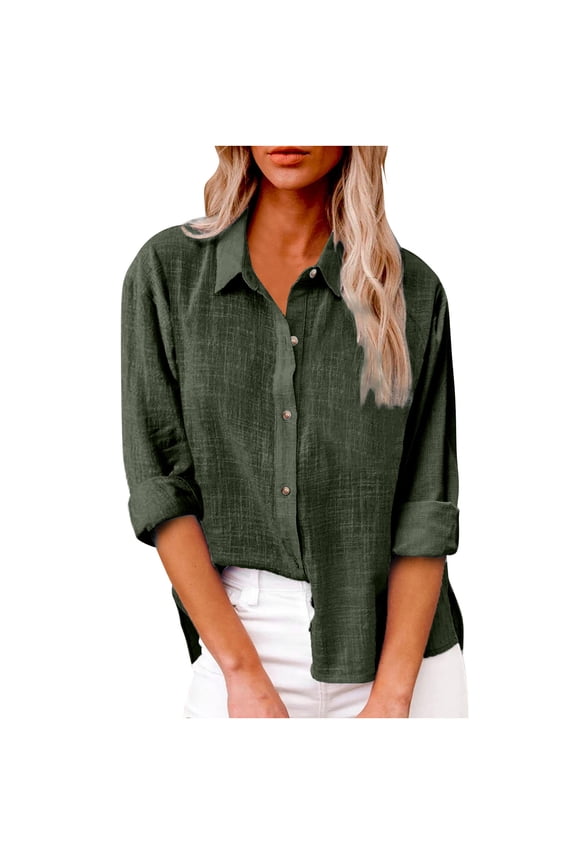 Button down Shirts for Women Laple Long Sleeve Loose Casual Tops Formal Work Office Solid Color Tops Fall