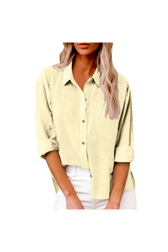 Button down Shirts for Women Laple Long Sleeve Loose Casual Tops Formal Work Office Solid Color Tops Fall