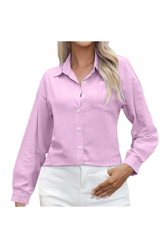 Button down Shirts for Women Laple Solid Color Tshirts Basic Long Sleeve Tops Work Office T-Shirts