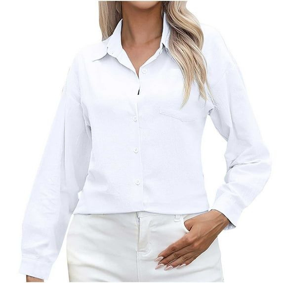 hotojiny Button down Shirts for Women Laple Solid Color Tshirts Basic Long Sleeve Tops Work Office T-Shirts