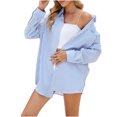 thumbnail image 1 of hotojiny Button down Striped Shirts for Women Long Sleeve Trendy Tops Lapel Loose Casual Fashion V Neck Blouse with Pockets, 1 of 7