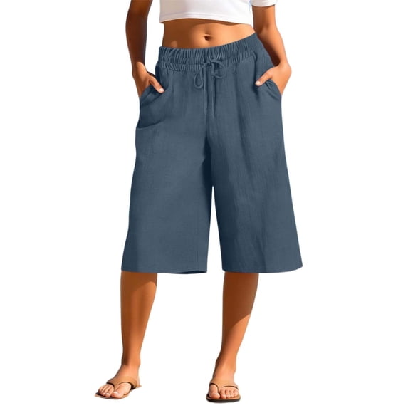 hotojiny Capri Pants for Women Casual Wide Leg Drawstring High Waist Cropped Pants Stylish Solid Color Capris with Pockets