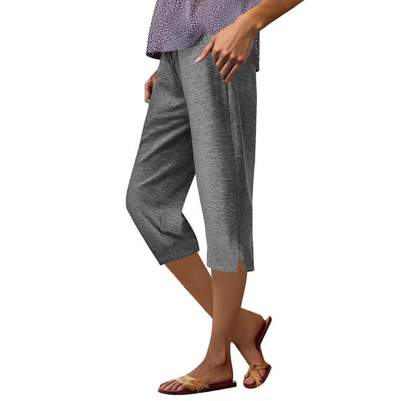 hotojiny Capri Pants for Women Summer Comfy Straight Leg Sleep Pants Lightweight Solid Color Beach Yoga Clothes with Pockets
