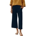 thumbnail image 1 of hotojiny Capris Pants for Women Cotton Linen Casual Summer Wide Leg Beach Pants Loose Elastic Waist Cropped Trouser with Pockets, 1 of 7