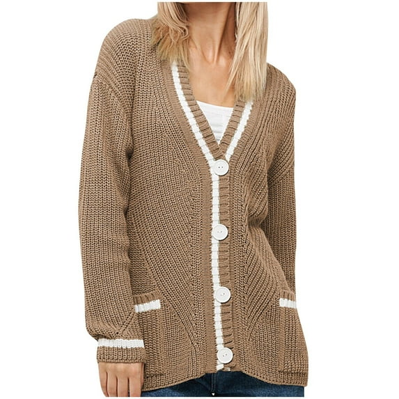 hotojiny Cardigan Sweaters for Women Fall Button down V Neck Long Sleeve Lightweight Knit Outerwear with Pocket
