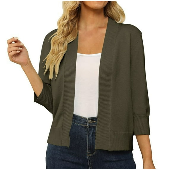 hotojiny Cardigan Sweaters for Women Lightweight Knitted Open Front Fall 2024 3/4 Sleeve Casual Solid Color Tops