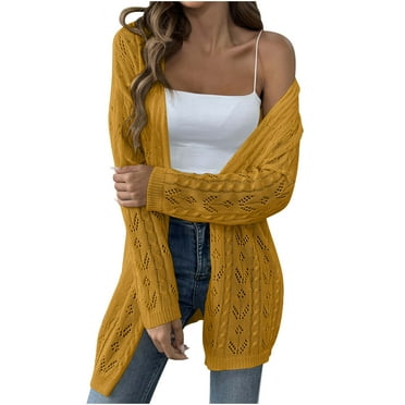 hotojiny Cardigan Sweaters for Women Long Sleeve Solid Color Open Front Tops Casual Loose Lightweight Coats with Pockets Fall