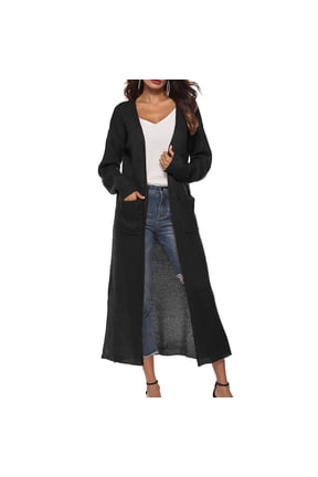 Cardigan Sweaters for Womens Casual Long Sleeve Coat Split Hem Open Front Knit Long Outwear with Pockets Fall Fashion