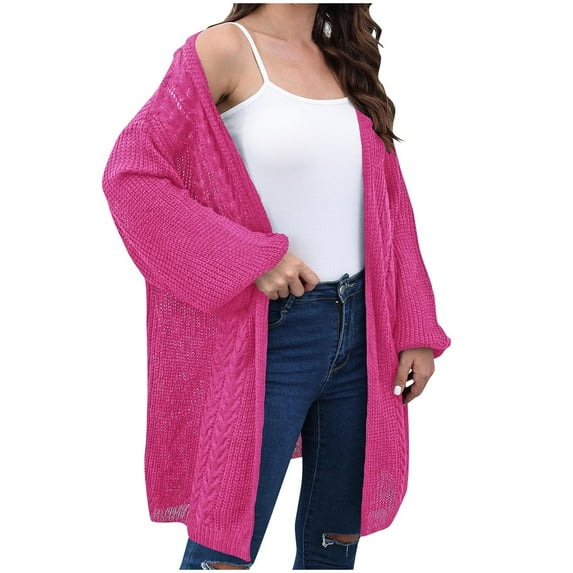 hotojiny Cardigans Sweaters for Womens Fashion Knit Open Front Long Sleeve Coats Solid Color Outwear