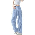 thumbnail image 1 of hotojiny Cargo Pants Women Button Low Rise Drawstring Bow Tie Sweatpants Streetwear Cute Casual Pockets Hiking Wide Leg Trousers, 1 of 7