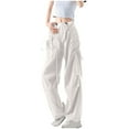 thumbnail image 1 of hotojiny Cargo Pants Women Button Low Rise Drawstring Bow Tie Sweatpants Streetwear Cute Casual Pockets Hiking Wide Leg Trousers, 1 of 7