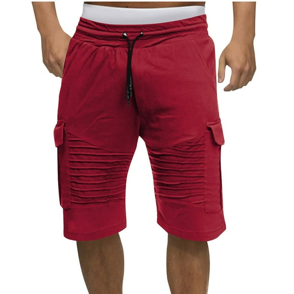 hotojiny Cargo Shorts for Men Casual Big and Tall Summer Beach Shorts Drawstring Pleated Hiking Knee Length Pants with Pockets