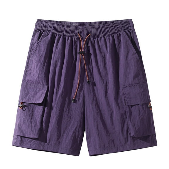 hotojiny Cargo Shorts for Men Fashion Elastic Waist Drawstring Hiking Shorts Lightweight Multi-pocket Outdoor Short Pants for Big and Tall