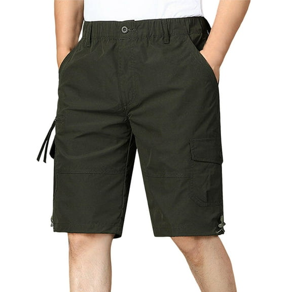 hotojiny Cargo Shorts for Men Summer Hiking Short Pants with Multi Pockets Elastic Waist Knee Length Big and Tall Bermuda Shorts