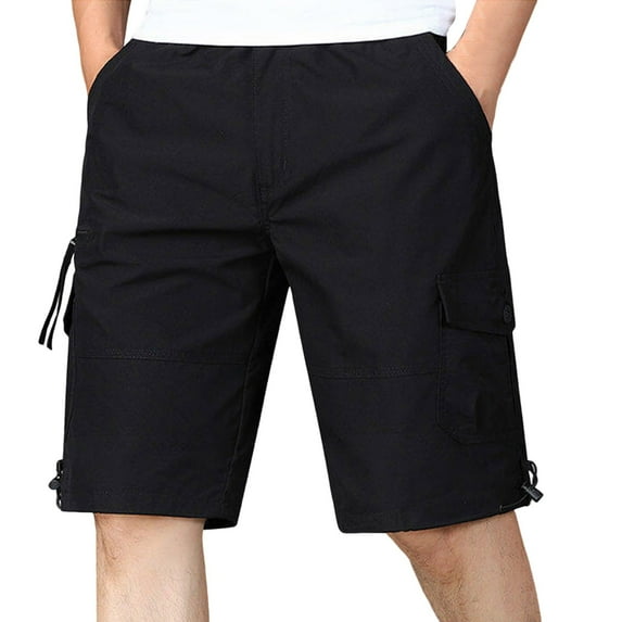 hotojiny Cargo Shorts for Men Summer Hiking Short Pants with Multi Pockets Elastic Waist Knee Length Big and Tall Bermuda Shorts