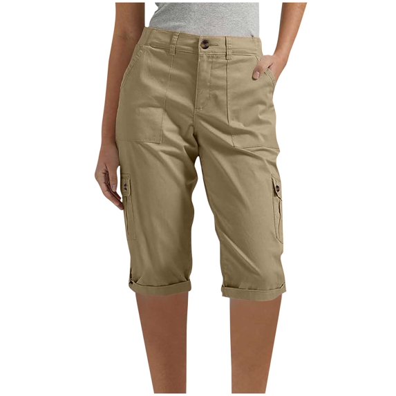 hotojiny Cargo Shorts for Women Lightweight Button Plus Size Hiking Shorts Summer Rolled Hem Outdoor Shorts Streetwear