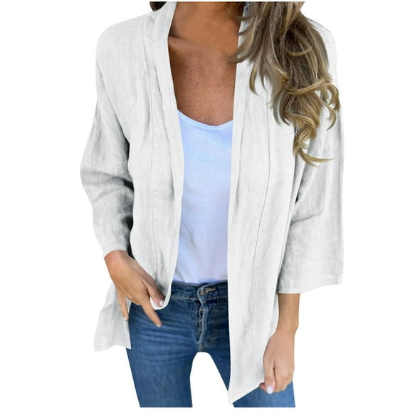hotojiny Casual Cardigan for Women Lightweight Loose Open Front 3/4 Sleeve Outerwear Spring Fall Fashion Coats