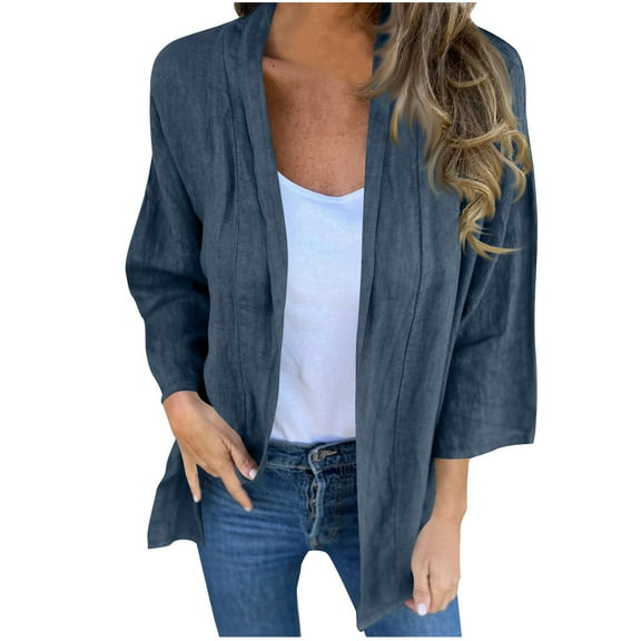 hotojiny Casual Cardigan for Women Lightweight Loose Open Front 3/4 Sleeve Outerwear Spring Fall Fashion Coats